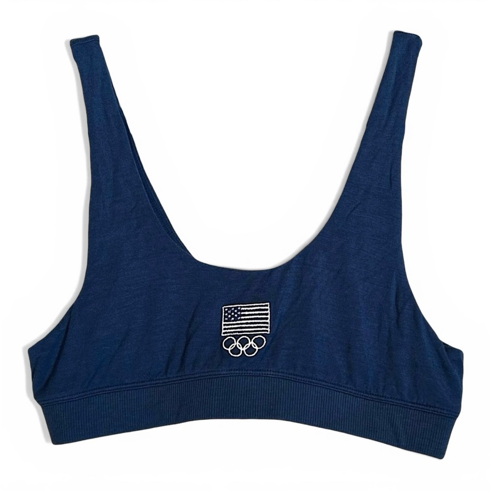SKIMS Team USA Olympic Sleep Bralette Navy Blue Logo Lounge Bra NWT Large